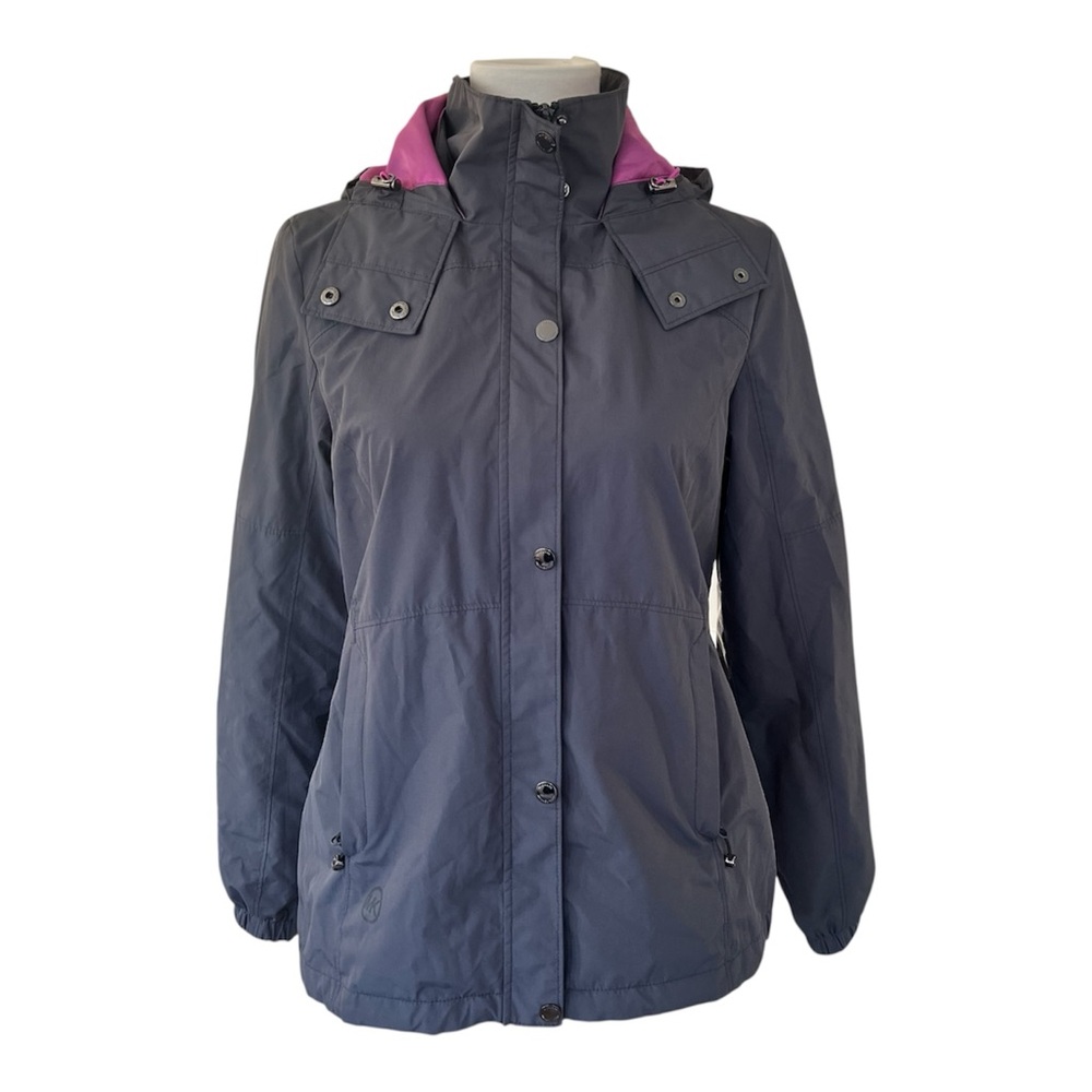 Michael Kors Hooded Anorak Gray Rain Jacket with Pink Hood Size Medium